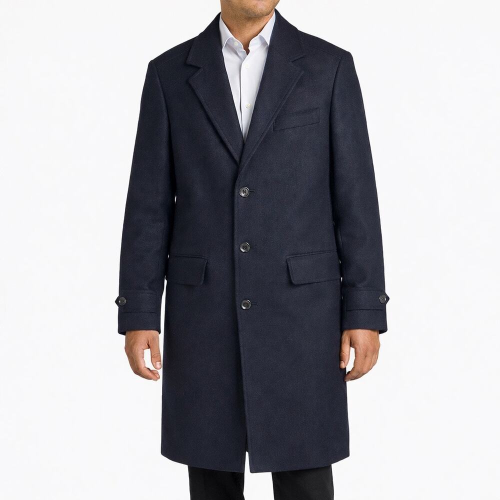 Lands' End Wool Blend Single Breasted Long Top Coat Black Men Size L Reg